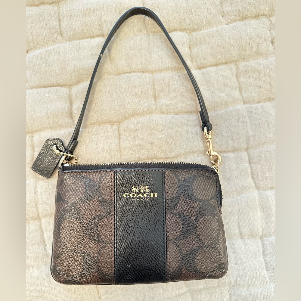 Coach wristlet clutch purse - black and brown